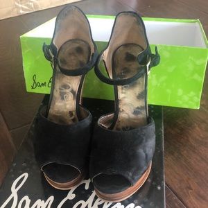 Sam Edelman suede black tan wedges